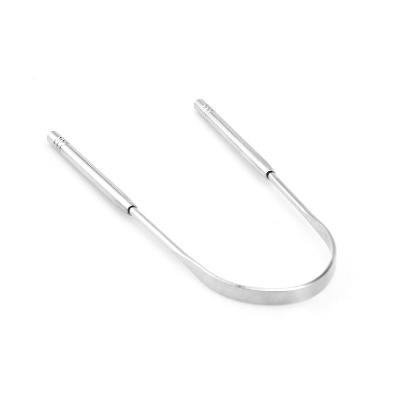 Metal tongue scraper on a white background